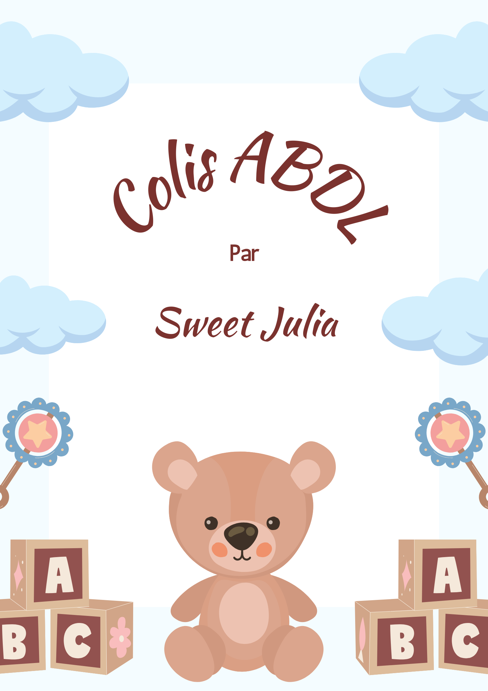 Colis de la marque Sweet Julia, joliment emballé, prêt à être expédié.