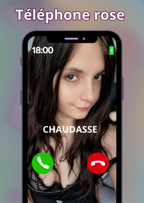 Une femme parle au téléphone, avec un texte en rose indiquant "téléphone" à côté d'elle.