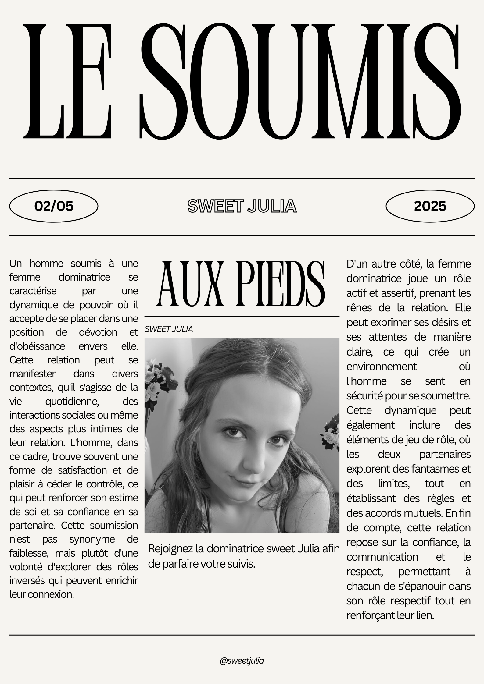 affiche de journal parlant de sweet julia