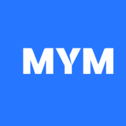 Le mot "mym" sur un fond bleu vif.